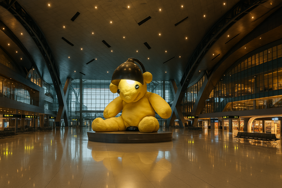 нтерьер Международного аэропорта Хамад (DOH) в Дохе с инсталляцией 'Lamp Bear' Международный аэропорт Хамад (DOH) в Дохе с 'Lamp Bear'