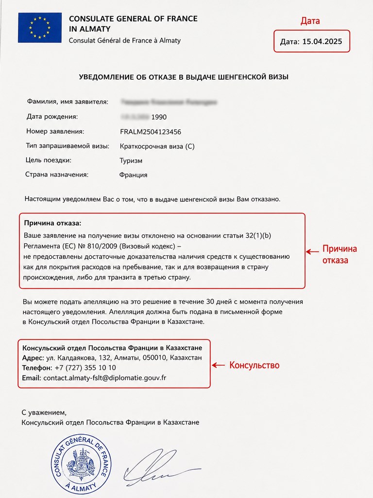 образец официального уведомления об отказе в шенгенской визе