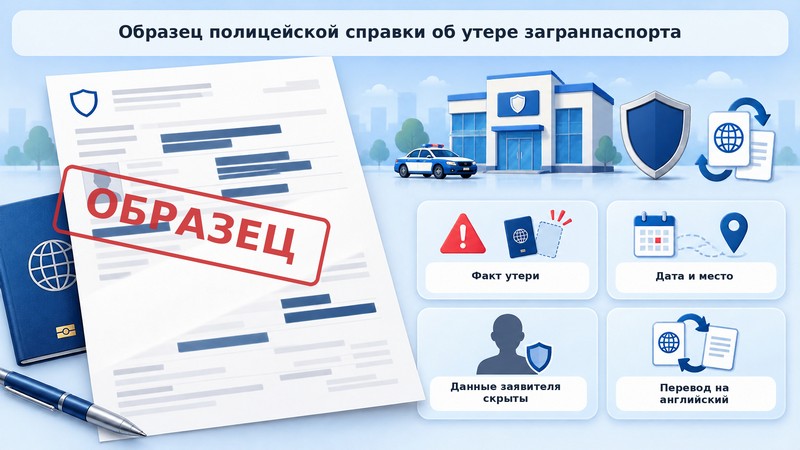 Образец полицейской справки об утере загранпаспорта без личных данных