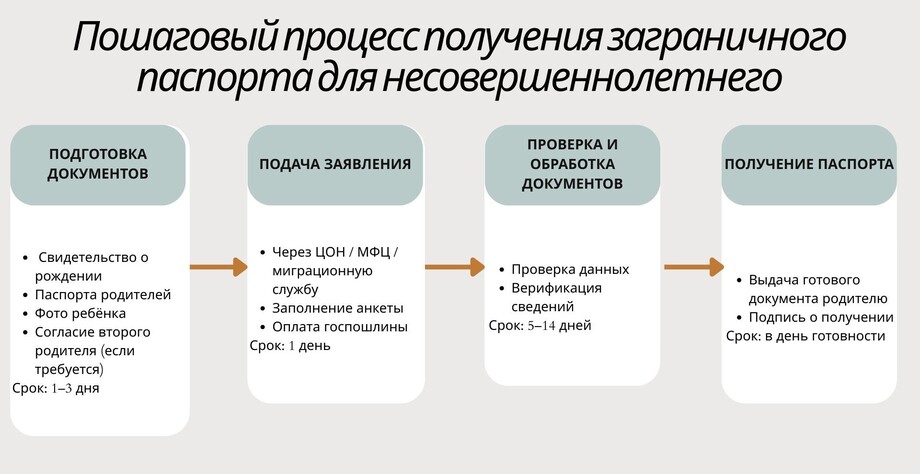 Процесс оформления загранпаспорта для ребенка Пошаговый процесс получения заграничного паспорта для несовершеннолетнего