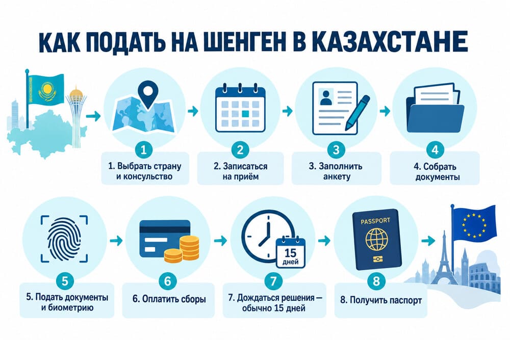 БЛОК-СХЕМА: Процесс подачи на Шенген