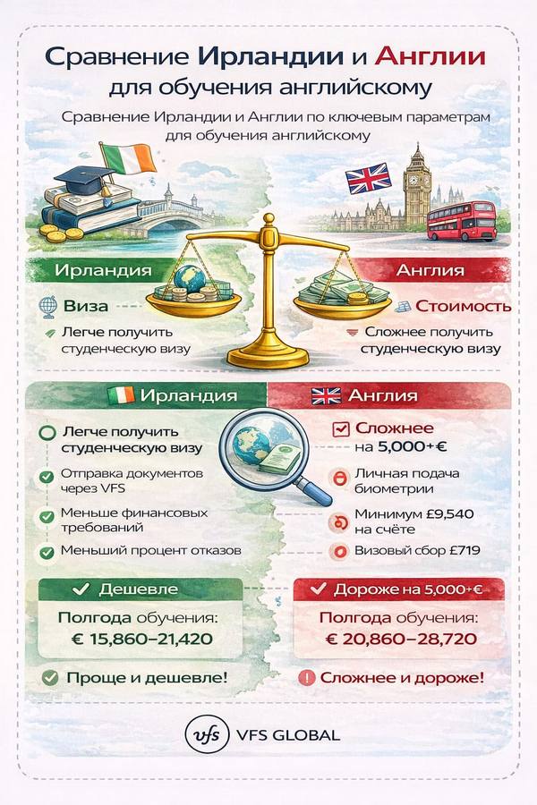 Инфографика: Сравнение Ирландии и Англии для обучения английскому