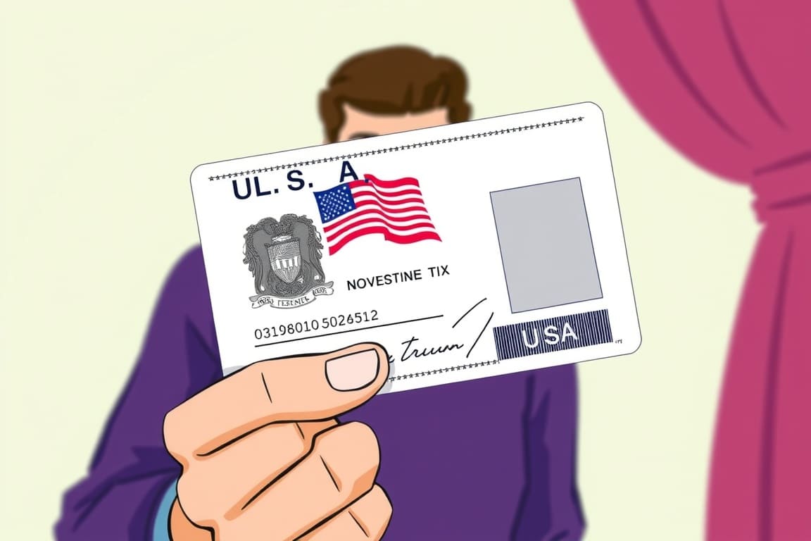 Человек держит визу США в руке